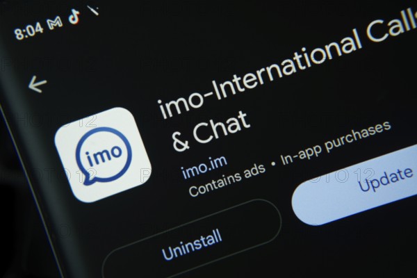Dhaka, Bangladesh- 27 July 2025: Screen displaying imo app with update and uninstall options, dark interface