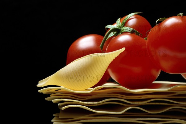 Lasagna leaves and conchiglione noodle with tomatoes, pasta