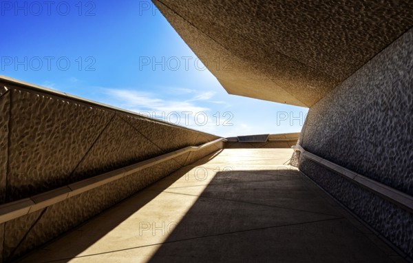 Zayed National Museum in Abu Dhabi, memorial to the late Zayed bin Sultan Al Nahyan, the museum is the heart of the cultural district on Saadiyat Island, way to the platform on the roof of the museum, Abu Dhabi, United Arab Emirates