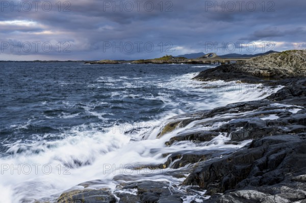 Raging water at Storseisund Bridge, Atlantic Road, Atlanterhavsveien, Karvag, Vevang, West Coast, Norway