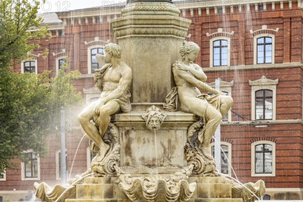 The Muschelminna fountain or Toberentzbrunnen at Postplatz in Görlitz, Upper Lusatia, Saxony, Germany