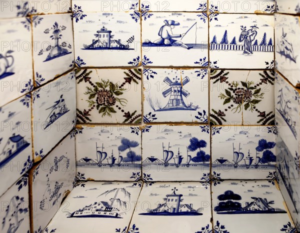 Delftware tiles, also known as Delft Blue, Delft pottery, Keramik.um museum, an exhibition house dedicated to the history of Fredelsloh's pottery trade, Fredelsloh, Lower Saxony, Germany