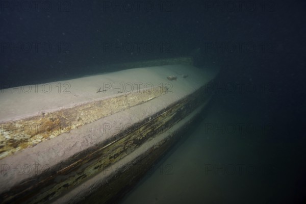 Ledi wreck, wreck of a Ledi ship, cargo ship for mass freight, bulk cargo taken at night in Lake Walen. Tauchplatz Känzeli, Mols, Canton of St. Gallen, Switzerland