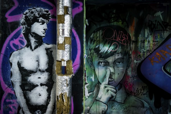 Graffiti on the former US eavesdropping facility on Teufelsberg in Grunewald, Berlin, Germany
