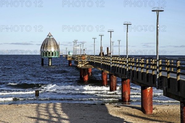 Pier with diving gondola, Zingst, Fischland-Darß-Zingst, Western Pomerania Lagoon Area National Park, Mecklenburg-Western Pomerania, Germany