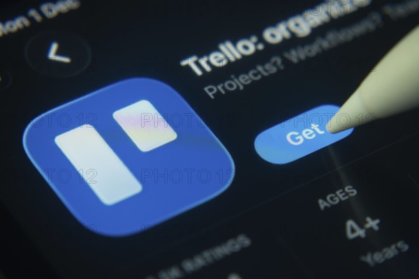 Dhaka, Bangladesh- 01 Dec 2025: A close-up of the Trello app icon in the App Store on an iPad screen