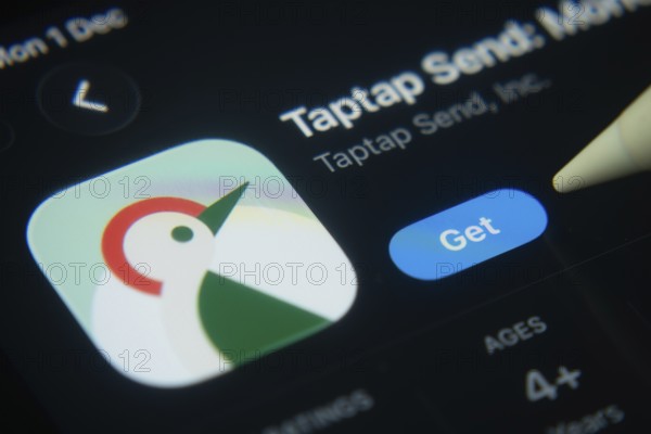 Dhaka, Bangladesh- 01 Dec 2025: A close-up of the Taptap Send app icon in the App Store on an iPad screen