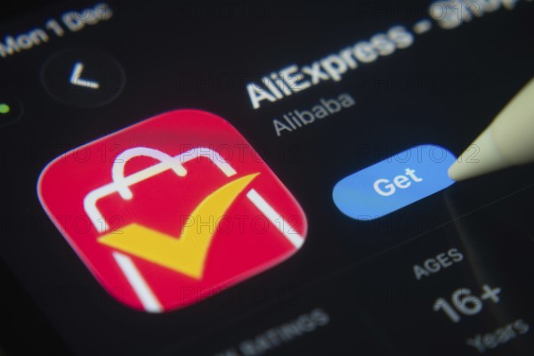 Dhaka, Bangladesh- 01 Dec 2025: A close-up of the AliExpress app icon in the App Store on an iPad screen