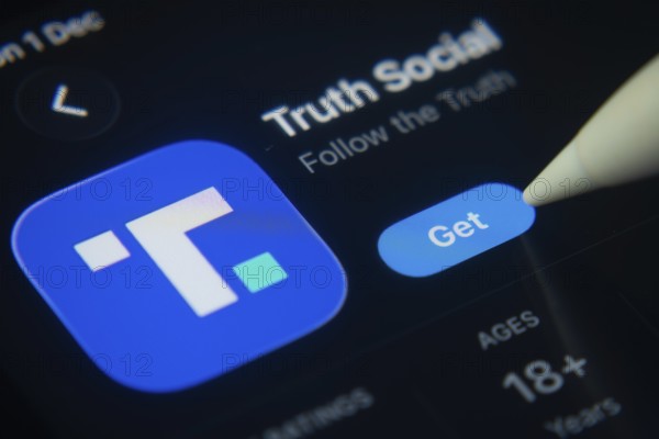 Dhaka, Bangladesh- 01 Dec 2025: A close-up of the Truth Social app icon in the App Store on an iPad screen