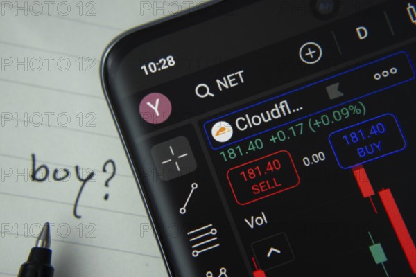 Dhaka, Bangladesh- 20 June 2025: Cloudflare stock trading details displayed on smartphone with handwritten note