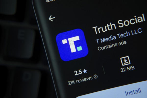 Dhaka, Bangladesh- 27 July 2025: Truth Social app from Google Playstore is displayed on a smartphone screen