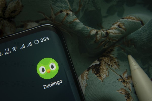 Dhaka, Bangladesh- 03 Oct 2025: Duolingo app icon is seen on smartphone