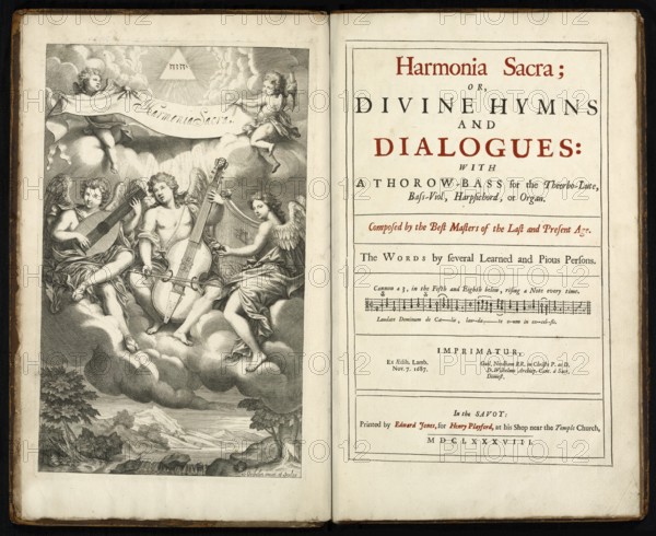 Book of Harmoniae Sacra or Divine hymns and dialogues, a music book by Henry Playford, 17th century