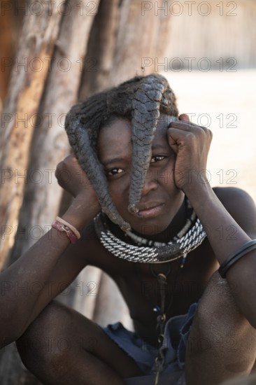 Portrait, Himba girl, traditional Himba village, Kaokoveld, Kunene, Namibia