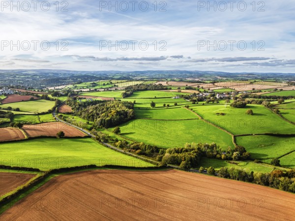 Colours of Devon Farms and Fields over Paignton and Berry Pomeroy from a drone, Totnes, England, United Kingdom