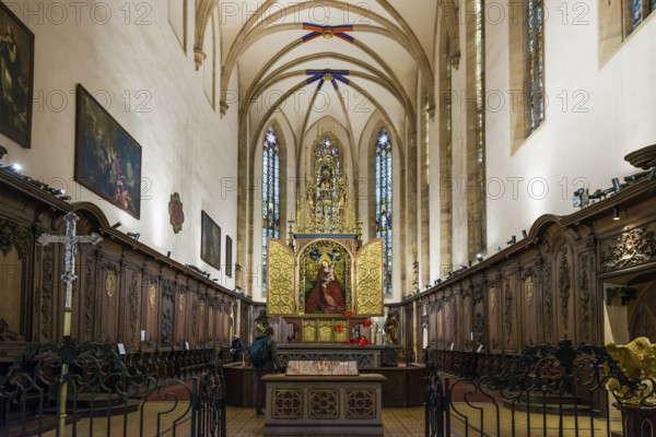 Famous medieval painting, Madonna in the Garden of Roses, by Martin Schongauer, Dominican Church, Église des Dominicains, Colmar, Haut-Rhin Department, Alsace, France