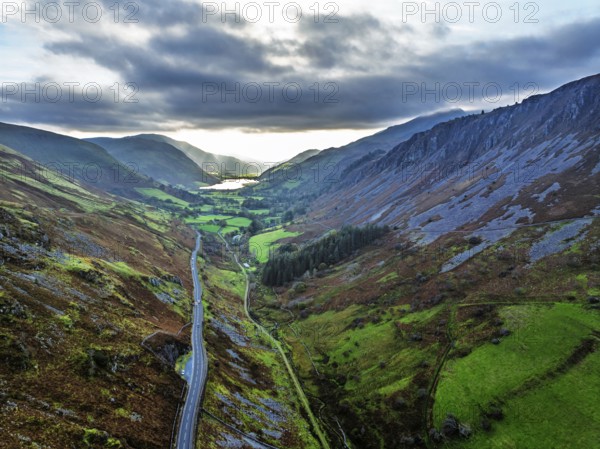 Autumn colours over Mach Loop from a drone, Minffordd, Tywyn, Wales, UK