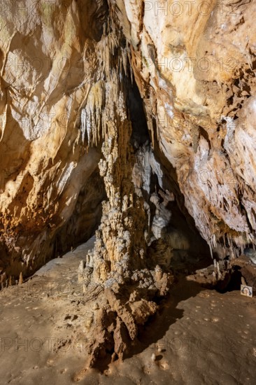 Stalactites and stalagmites, rock formations in a stalactite cave, Grotta del Fico, Gulf of Orosei, Baunei, Sardinia, Italy