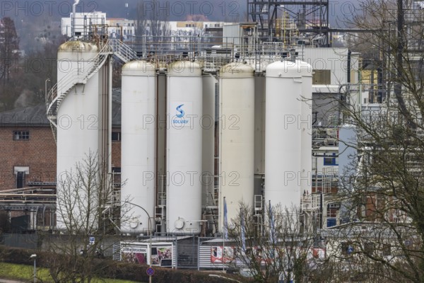 Plant view of the company Solvay Fluor GmbH. The Bad Wimpfen plant of the Belgian chemical company has been criticised for hazardous emissions of the greenhouse gas sulphur hexafluoride (SF6) . Bad Wimpfen, Baden-Württemberg, Germany