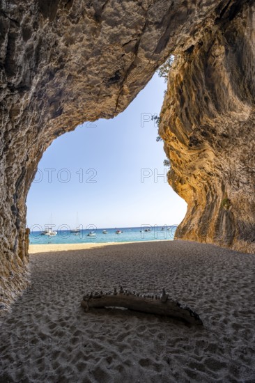 Rock cave on the beach at Cala Luna, Golfo di Orosei, Baunei, Sardinia, Italy