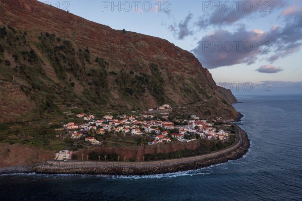 Aerial view, Jardim do Mar, cliffs, Madeira, Portugal