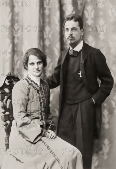 Rainer Maria Rilke, 1875 – 1926, Austrian poet and novelist with his wife sculptress Clara Rilke-Westhoff, Rome 1903, digitally edited