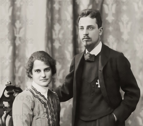 Rainer Maria Rilke, 1875 – 1926, Austrian poet and novelist with his wife sculptress Clara Rilke-Westhoff, Rome 1903, digitally edited