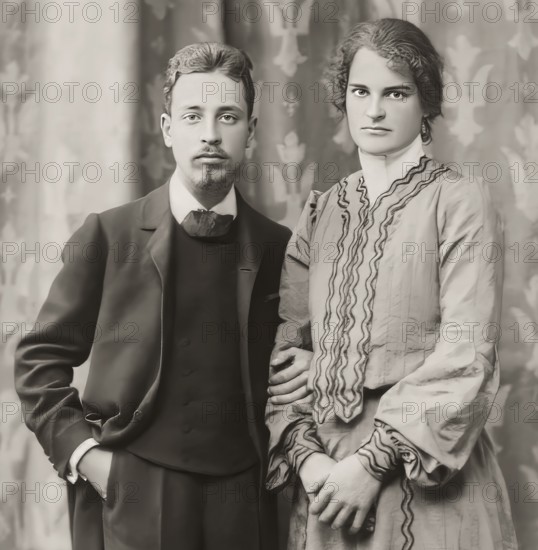 Rainer Maria Rilke, 1875 – 1926, Austrian poet and novelist with his wife sculptress Clara Rilke-Westhoff, Rome 1903, digitally edited