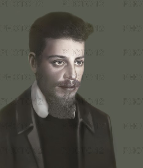 Portrait of Rainer Maria Rilke, 1875 – 1926, Austrian poet and novelist, based on a picture by Oskar Zwintscher, digitally edited