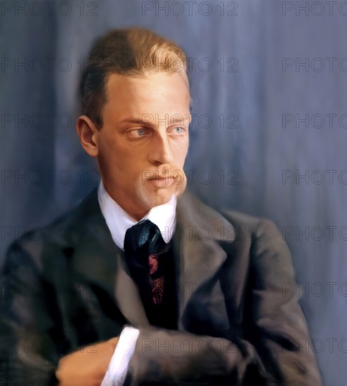 Portrait of Rainer Maria Rilke, 1875 – 1926, Austrian poet and novelist, based on a painting by Leonid Pasternak, digitally edited