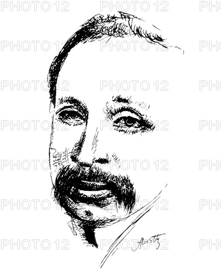 Portrait of Rainer Maria Rilke, 1875 – 1926, Austrian poet and novelist, based on a sketch by Alfréd Justitz, digitally edited