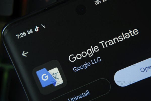 Dhaka, Bangladesh- 27 July 2025: Google Translate app from Google Playstore is displayed on a smartphone screen