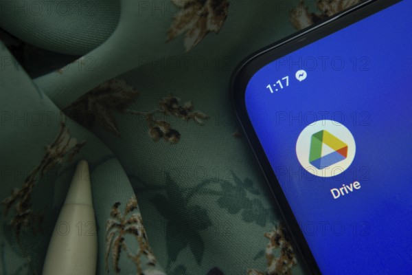 Dhaka, Bangladesh- 07 May 2025: Google Drive app icon is seen on smartphone