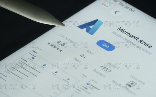 Dhaka, Bangladesh- 30 Oct 2025: Microsoft Azure app on a iPad screen with a pen pointing at the install option