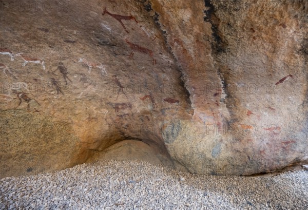 White Lady Rock Painting, White Lady Painting, Depiction of Hunters and Animals, Rock Paintings in Maack's Shelter, Tsisab Gorge, Brandberg, Erongo, Namibia