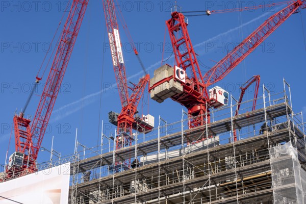 Construction site of the Covivio high-rise building near Alexanderplatz in Berlin, mixed use of apartment, offices, retail and a daycare center, Germany