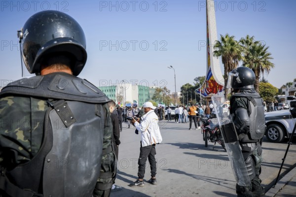Damascus, Syria. November 28, 2025: Thousands of Syrians gather in Umayyad Square in central Damascus to celebrate the anniversary of the military operation that led to the fall of Bashar al-Assad's regime. Demonstrators express joy and unity while denouncing Israeli attacks on Syrian territory, Damascus, Damascus, Syria