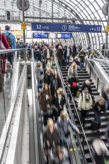 Central station in Berlin, passengers leave the platform after arrival, Germany