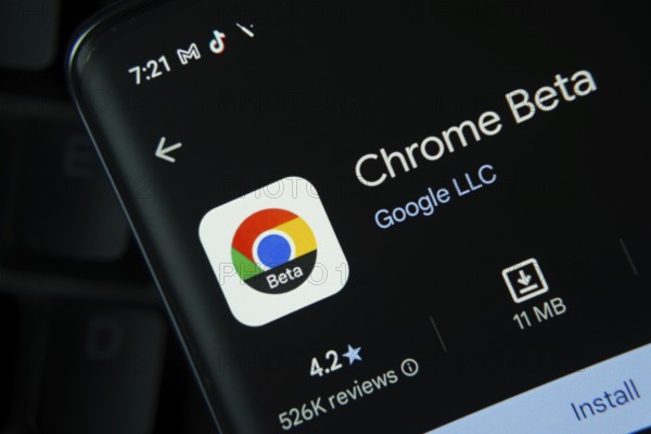 Dhaka, Bangladesh- 27 July 2025: Google Chrome Beta app from Google Playstore is displayed on a smartphone screen