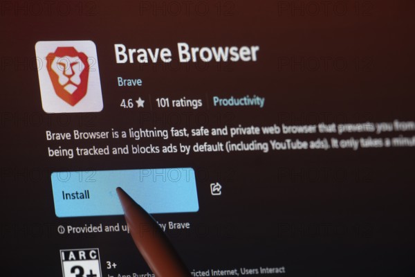 Dhaka, Bangladesh- 19 Sep 2025: A close-up of the Brave browser app from the Microsoft Store is shown on a laptop screen