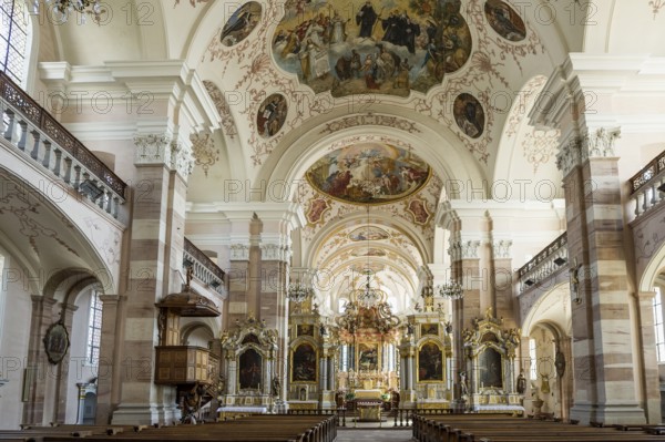 Interior view, church, Notre-Dame de l'Assomption, Rouffach, Haut-Rhin Department, Alsace, France