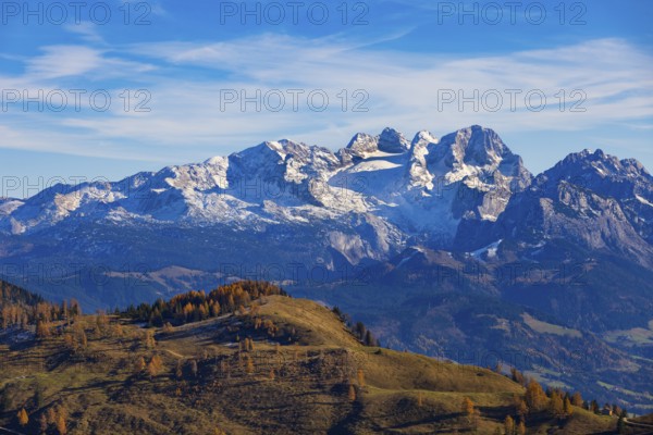 Alpbichlalm with Dachstein massif, autumn, Osterhorn Group, Salzkammergut, Province of Salzburg, Austria