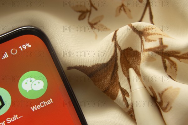 Dhaka, Bangladesh- 07 May 2025: wechat app icon is seen on smartphone