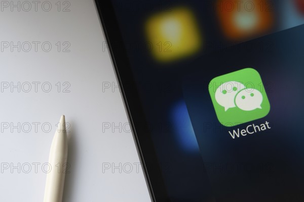 Dhaka, Bangladesh- 18 March 2025: A close up of an iPad screen displaying the WeChat app