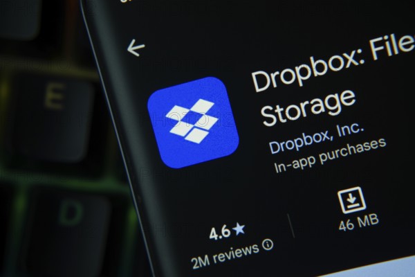 Dhaka, Bangladesh- 27 July 2025: Dropbox app from Google Playstore is displayed on a smartphone screen