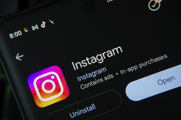 Dhaka, Bangladesh- 27 July 2025: Screen displaying Instagram app with open and uninstall options, dark interface