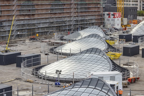 Stuttgart Central Station. Stuttgart 21 construction site. The new transit station is being built here. Light eyes on the roof of the new train station. Bonatz building. Stuttgart, Baden-Württemberg, Germany