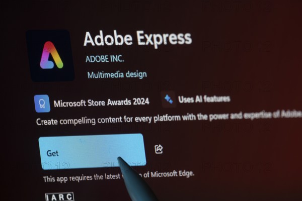 Dhaka, Bangladesh- 19 Sep 2025: A close-up of the Adobe Express app from the Microsoft Store is shown on a laptop screen