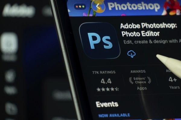 Dhaka, Bangladesh- 24 Oct 2025: A iPad screen displaying the Adobe Photoshop app on App store