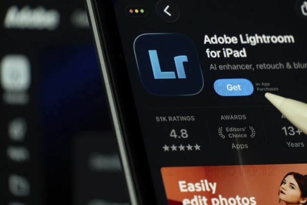 Dhaka, Bangladesh- 24 Oct 2025: A iPad screen displaying the Adobe Lightroom app on App store